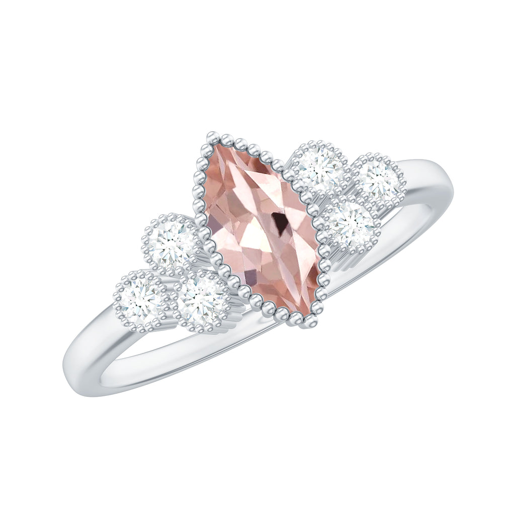 Designer Morganite and Diamond Trio Engagement Ring Morganite - ( AAA ) - Quality - Rosec Jewels