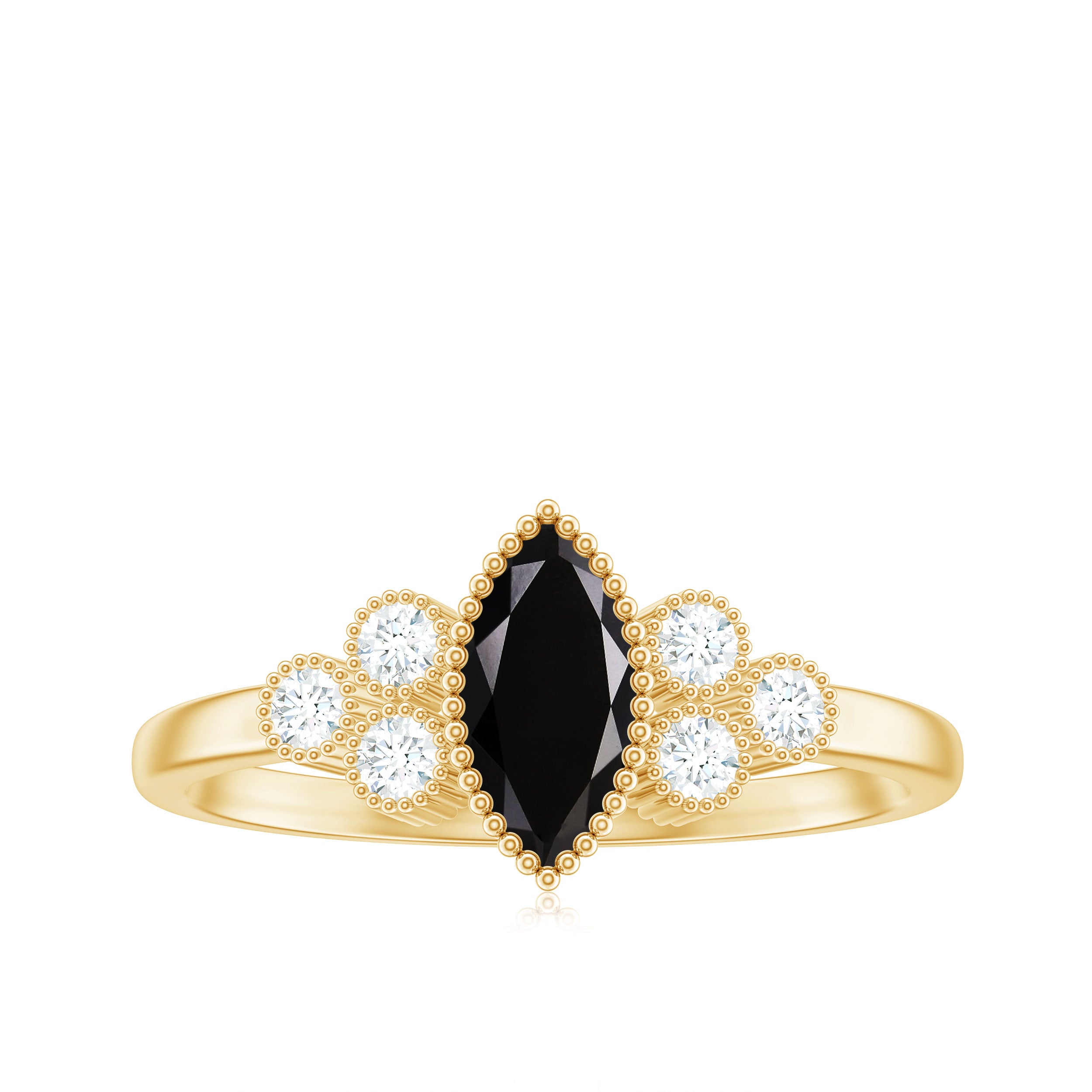 1 CT Marquise Cut Black Spinel Ring with Diamond Trio Black Spinel - ( AAA ) - Quality - Rosec Jewels