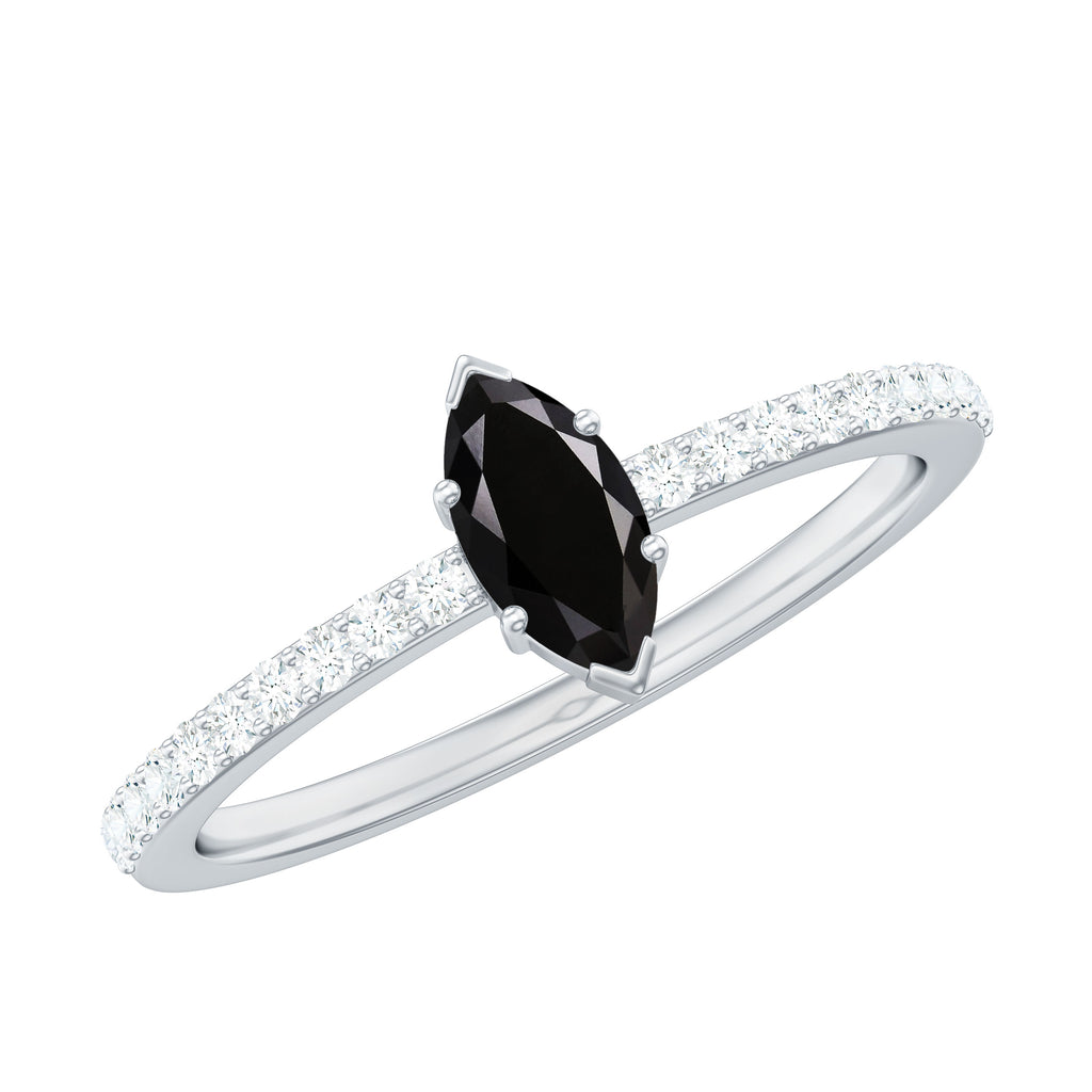 Marquise Cut Black Spinel and Diamond Minimal Promise Ring Black Spinel - ( AAA ) - Quality - Rosec Jewels