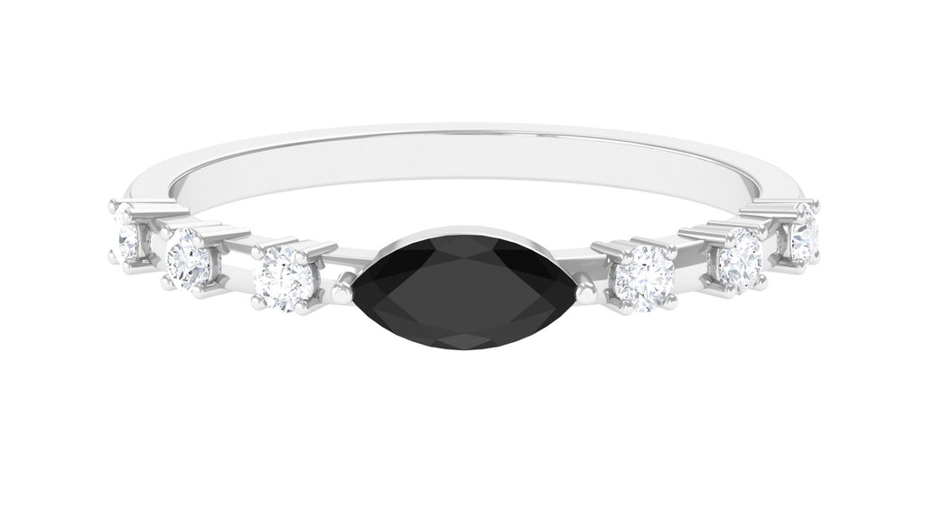 1/2 CT Marquise Cut Black Spinel East West Ring with Diamond Black Spinel - ( AAA ) - Quality - Rosec Jewels