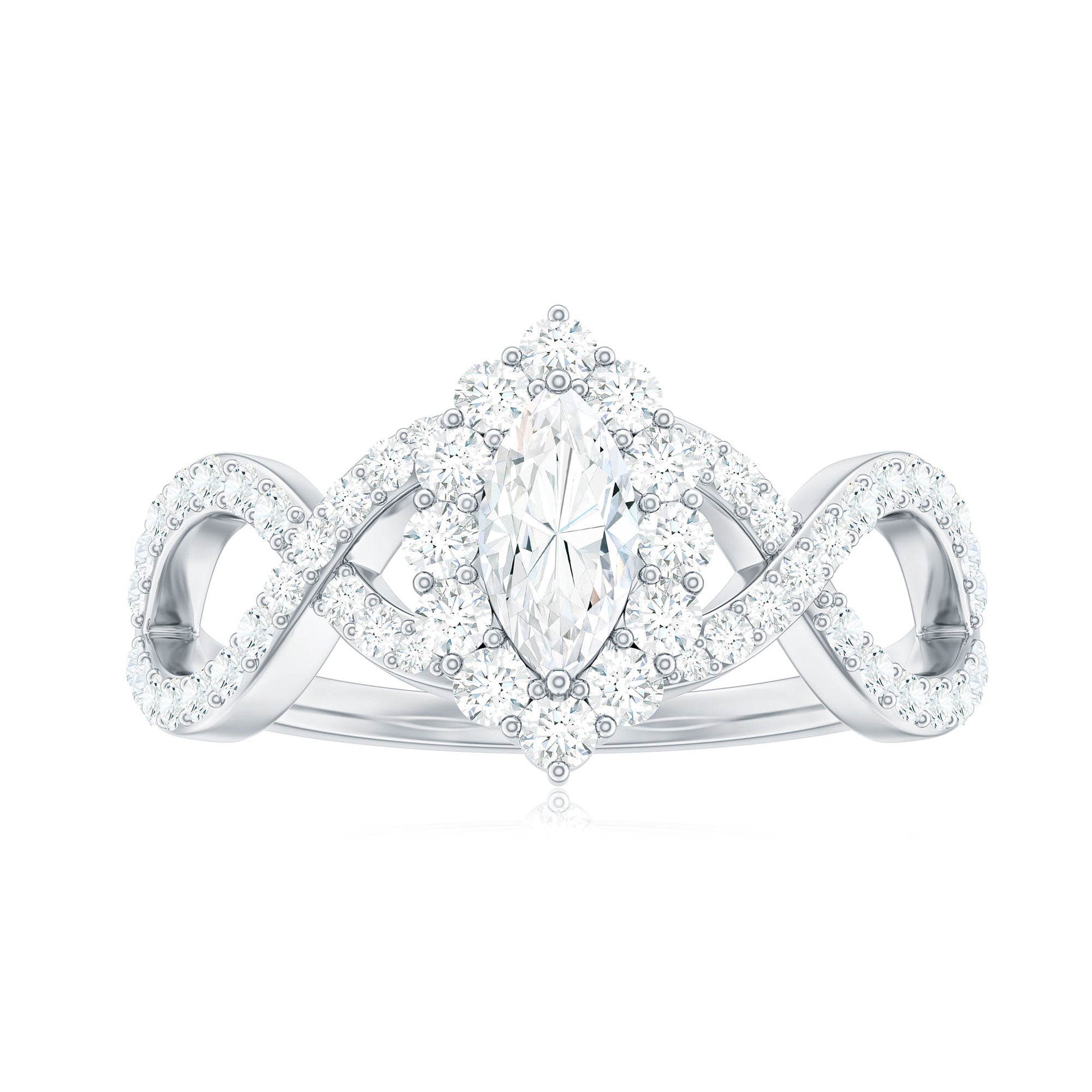 Halo Marquise Moissanite Crossover Engagement Ring Moissanite - ( D-VS1 ) - Color and Clarity - Rosec Jewels