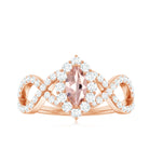Marquise Morganite Crossover Engagement Ring with Diamond Morganite - ( AAA ) - Quality - Rosec Jewels
