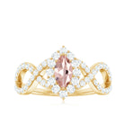 Marquise Morganite Crossover Engagement Ring with Diamond Morganite - ( AAA ) - Quality - Rosec Jewels