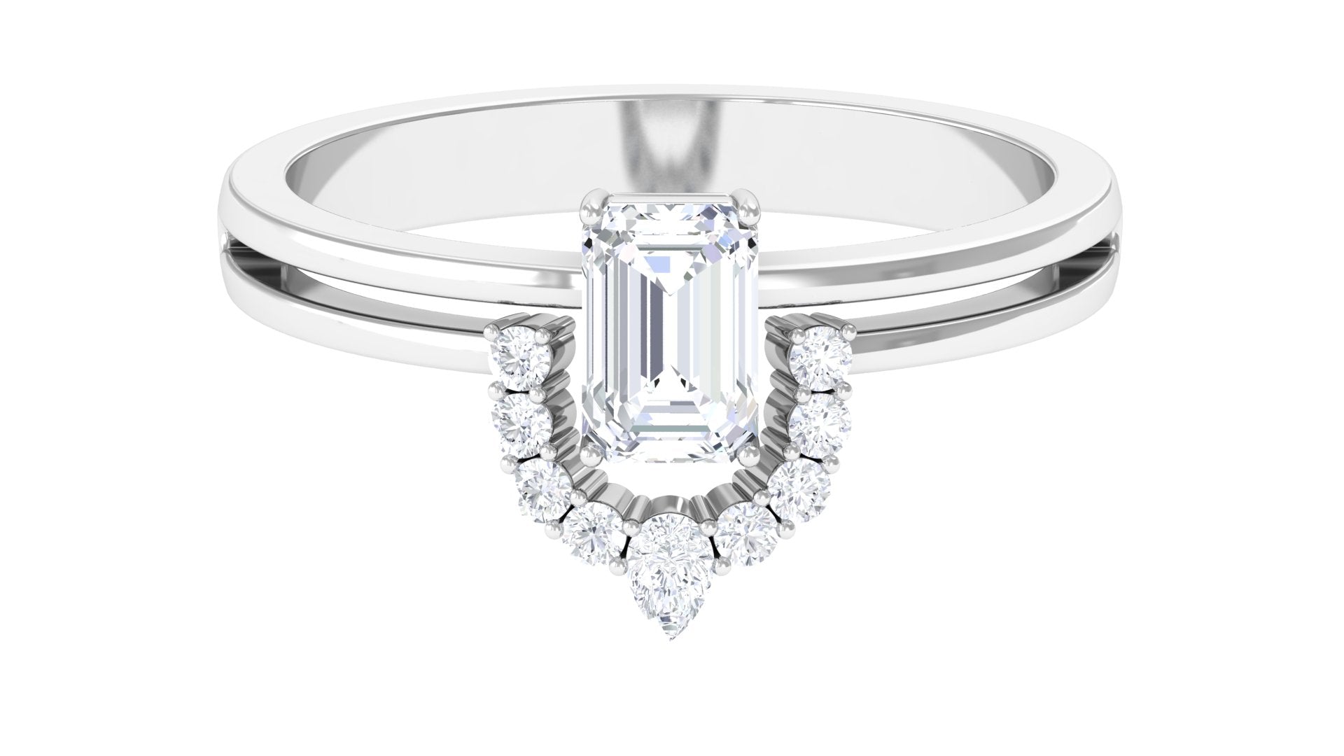 1 CT Octagon Cut Zircon Double Band Engagement Ring Zircon - ( AAAA ) - Quality - Rosec Jewels