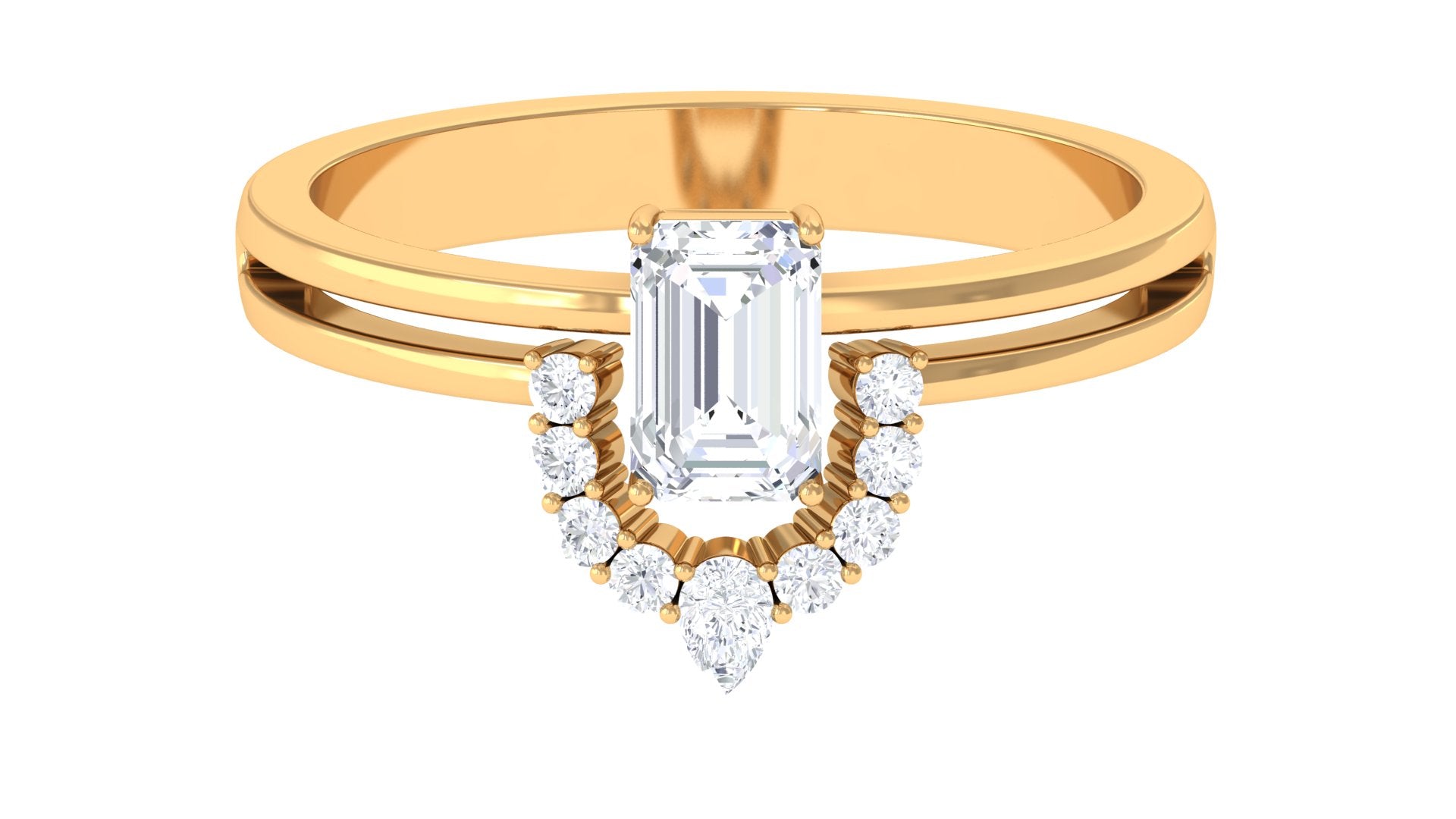 1 CT Octagon Cut Zircon Double Band Engagement Ring Zircon - ( AAAA ) - Quality - Rosec Jewels