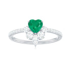 Heart Shape Emerald Engagement Ring with Diamond Side Stones Emerald - ( AAA ) - Quality - Rosec Jewels