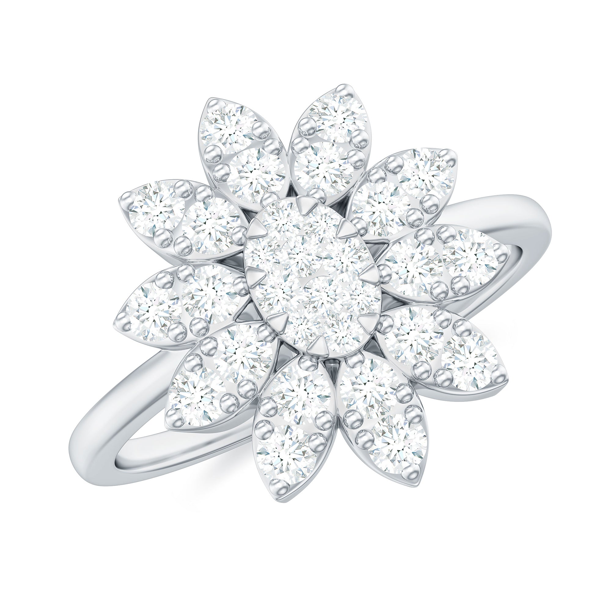 1 CT Round Zircon Flower Engagement Ring in Gold Zircon - ( AAAA ) - Quality - Rosec Jewels