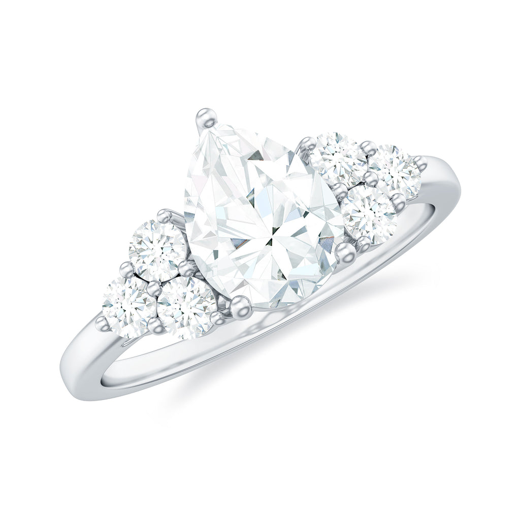 1.75 Carat Moissanite Pear Solitaire Engagement Ring with Trio Moissanite - ( D-VS1 ) - Color and Clarity - Rosec Jewels