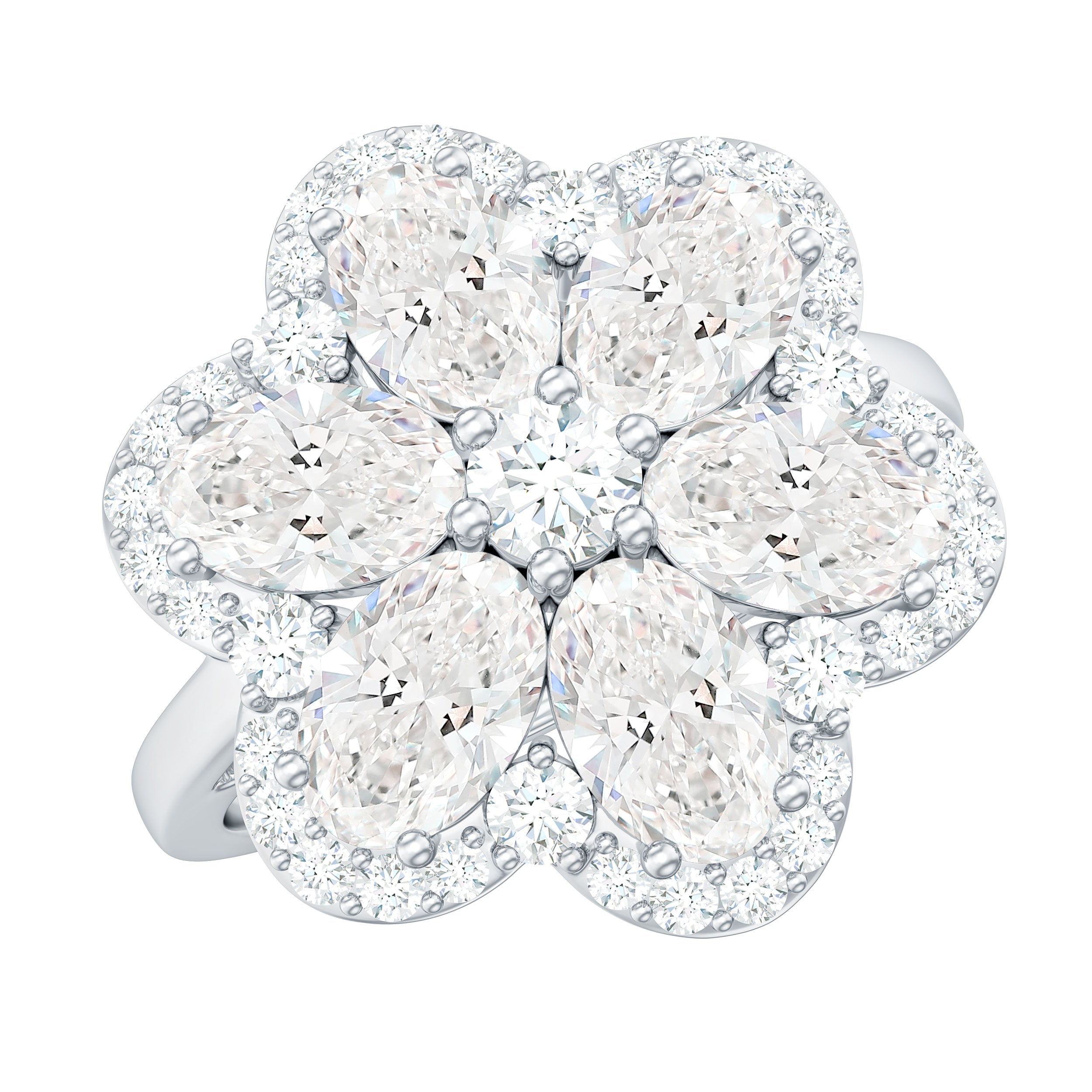 5.50 CT Oval and Round Cut Zircon Floral Statement Ring Zircon - ( AAAA ) - Quality - Rosec Jewels