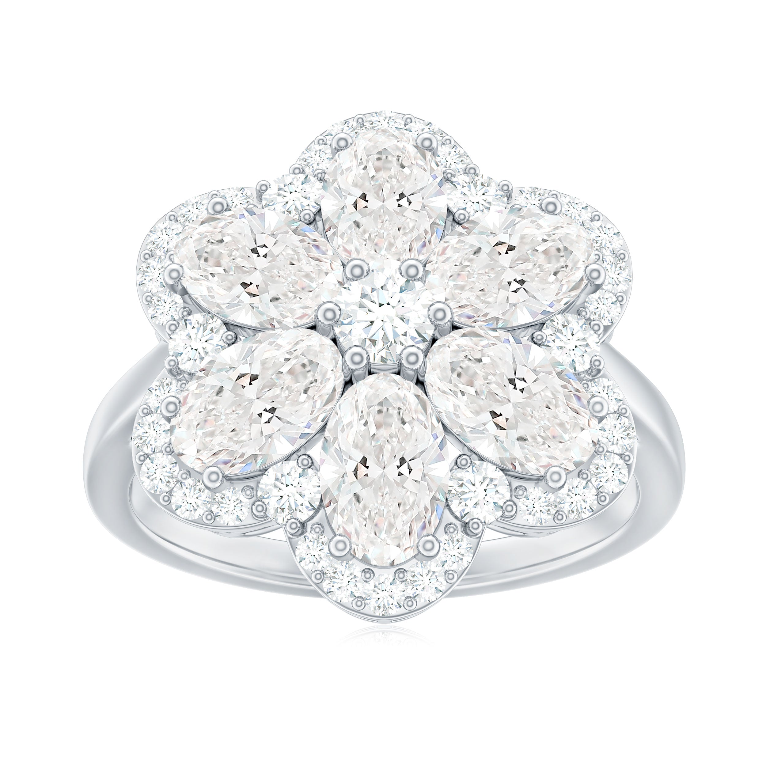 5.50 CT Oval and Round Cut Zircon Floral Statement Ring Zircon - ( AAAA ) - Quality - Rosec Jewels