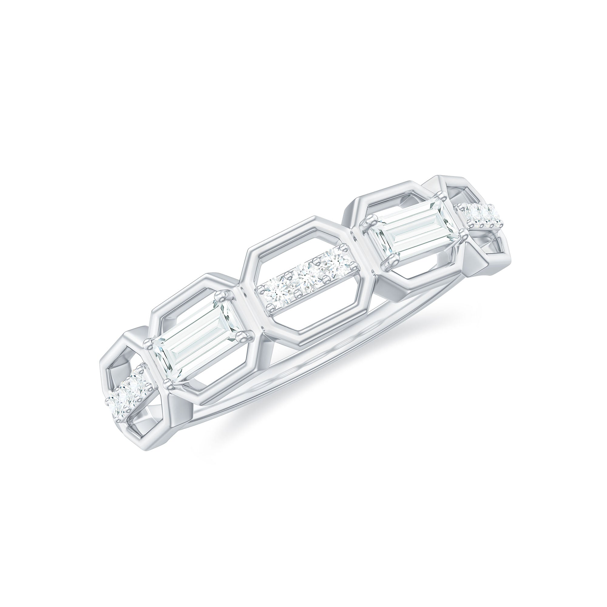 1/2 CT Certified Moissanite Geometric Half Eternity Ring Moissanite - ( D-VS1 ) - Color and Clarity - Rosec Jewels