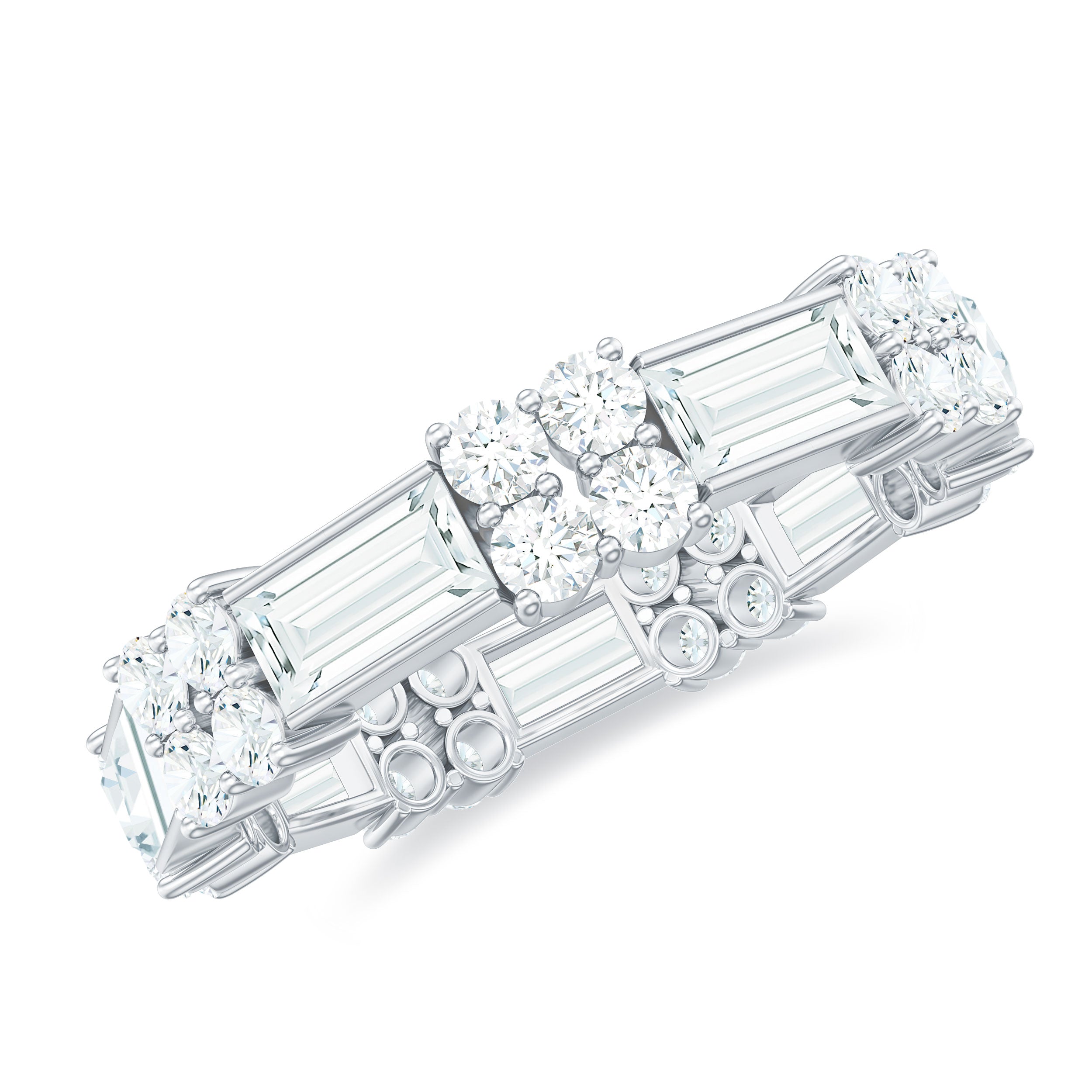 Classic Round and Baguette Cut Moissanite Eternity Ring Moissanite - ( D-VS1 ) - Color and Clarity - Rosec Jewels