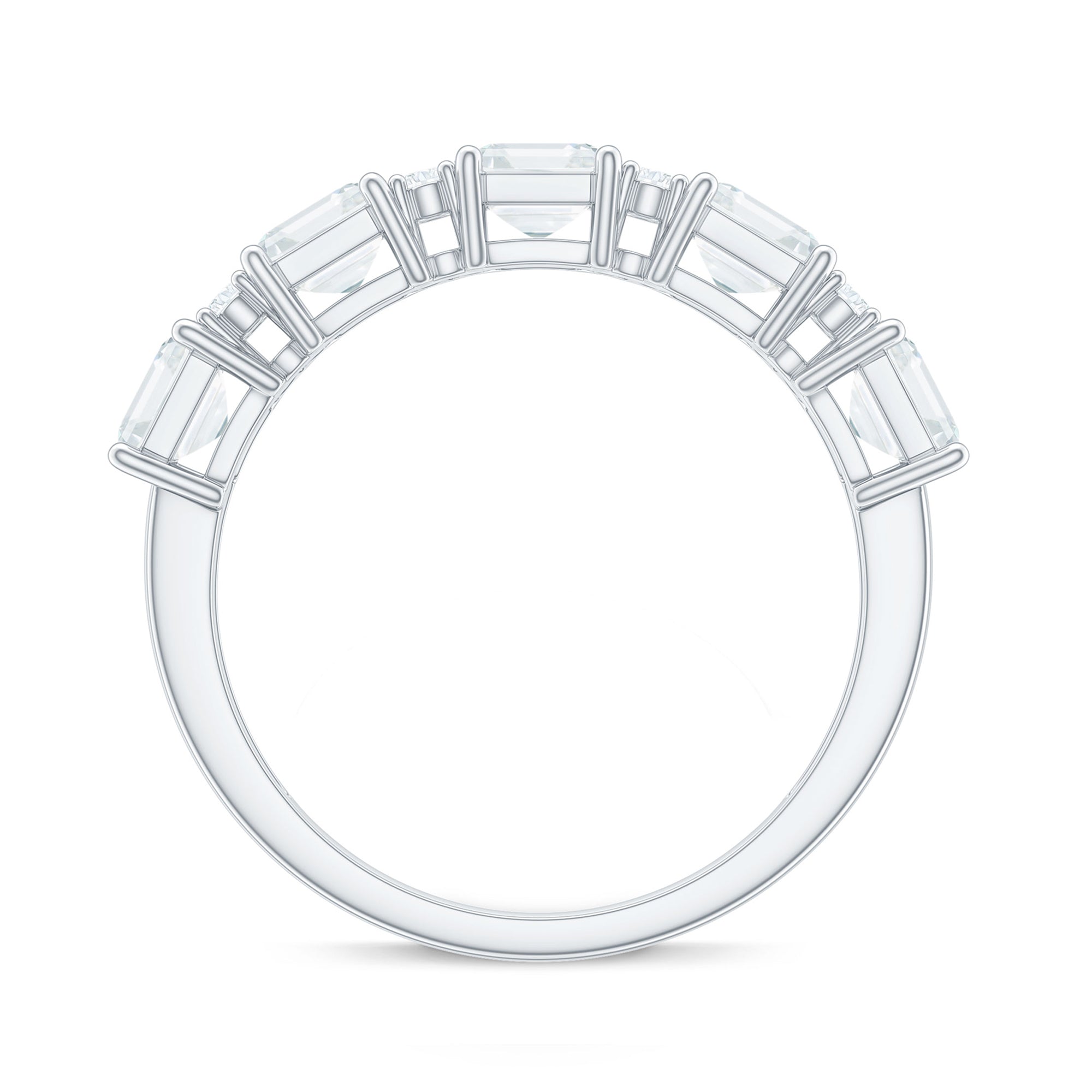 Asscher and Round Cut Moissanite Half Eternity Band Ring Moissanite - ( D-VS1 ) - Color and Clarity - Rosec Jewels