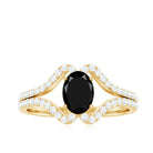 Oval Cut Black Spinel and Diamond Split Shank Ring Black Spinel - ( AAA ) - Quality - Rosec Jewels