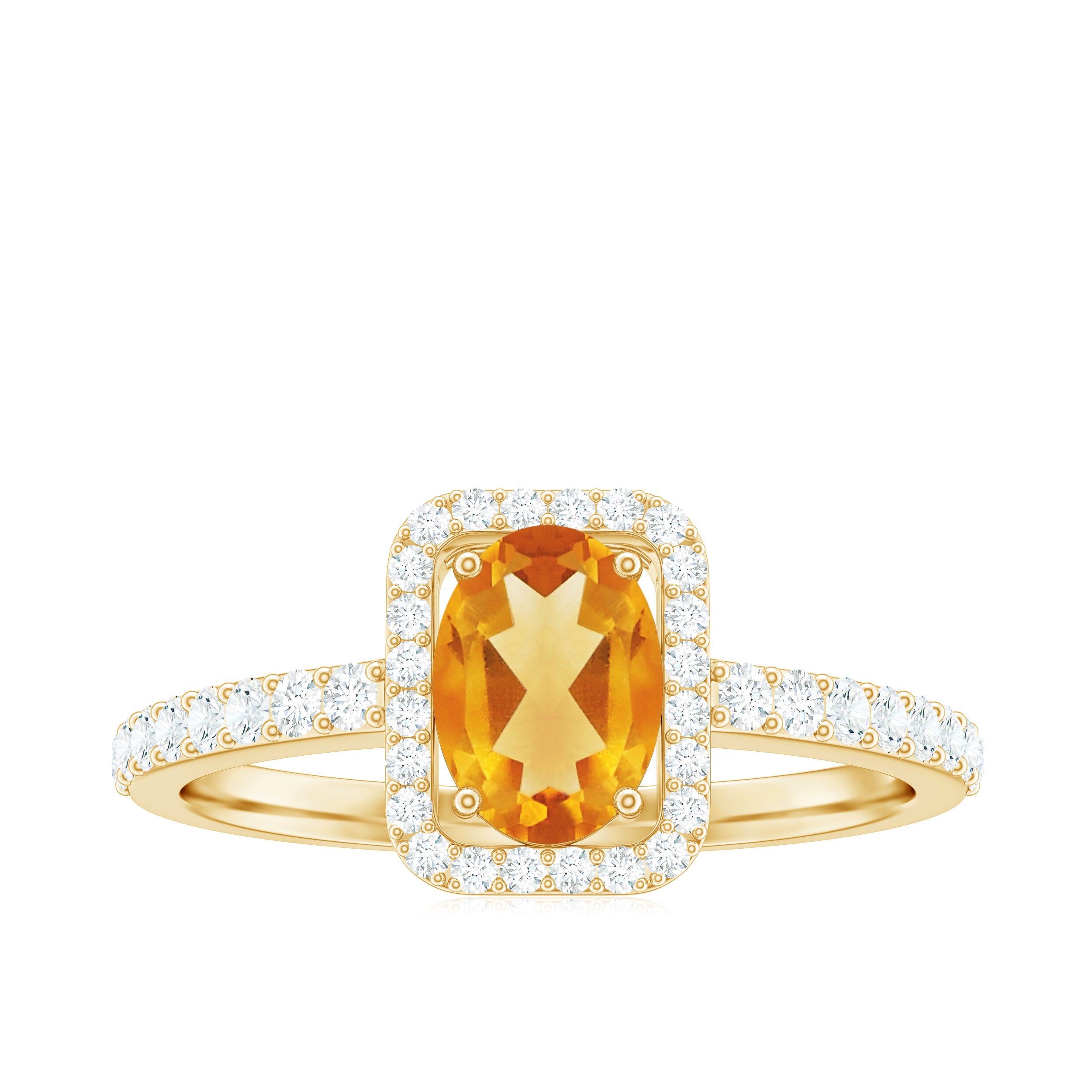 Oval Cut Citrine Engagement Ring with Moissanite Halo Citrine - ( AAA ) - Quality - Rosec Jewels