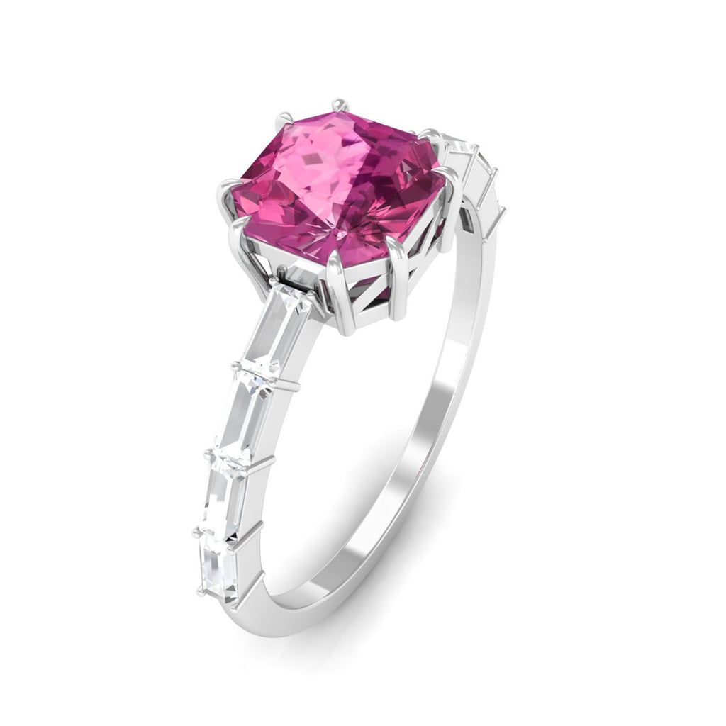 2 CT Asscher Pink Tourmaline Solitaire Engagement Ring with Moissanite Pink Tourmaline - ( AAA ) - Quality - Rosec Jewels