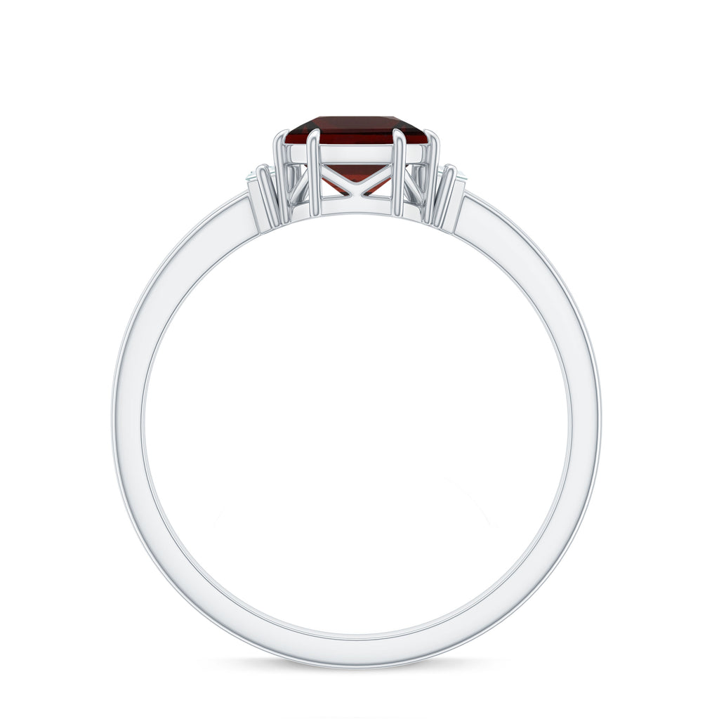 Claw Set Asscher Cut Garnet Solitaire Engagement Ring with Diamond Garnet - ( AAA ) - Quality - Rosec Jewels