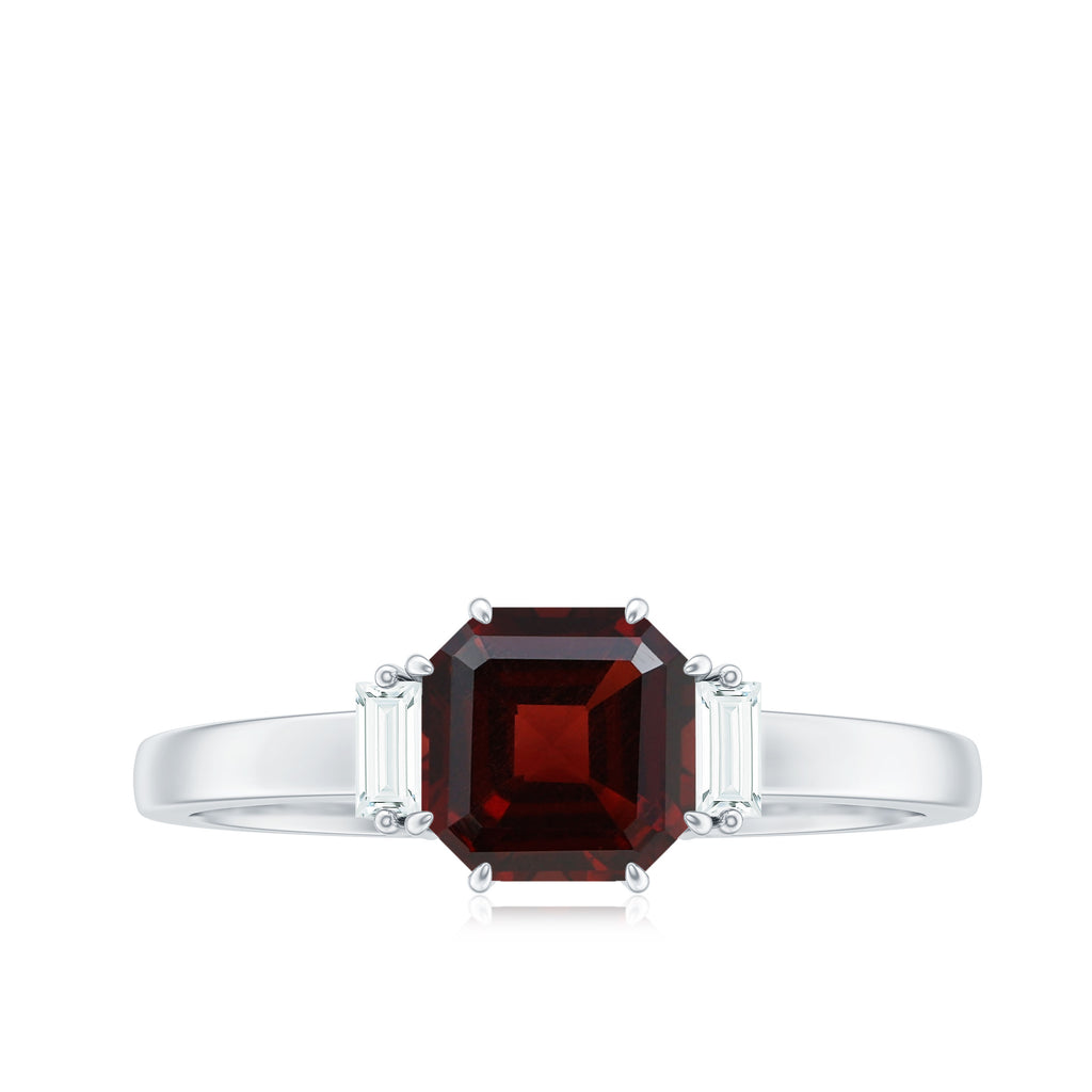 Claw Set Asscher Cut Garnet Solitaire Engagement Ring with Diamond Garnet - ( AAA ) - Quality - Rosec Jewels