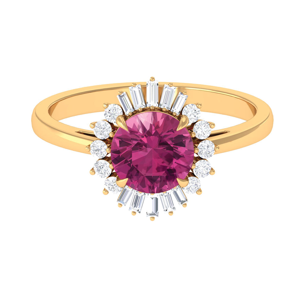 Claw Set Pink Tourmaline Cocktail Ring with Moissanite Halo in Gold Pink Tourmaline - ( AAA ) - Quality - Rosec Jewels