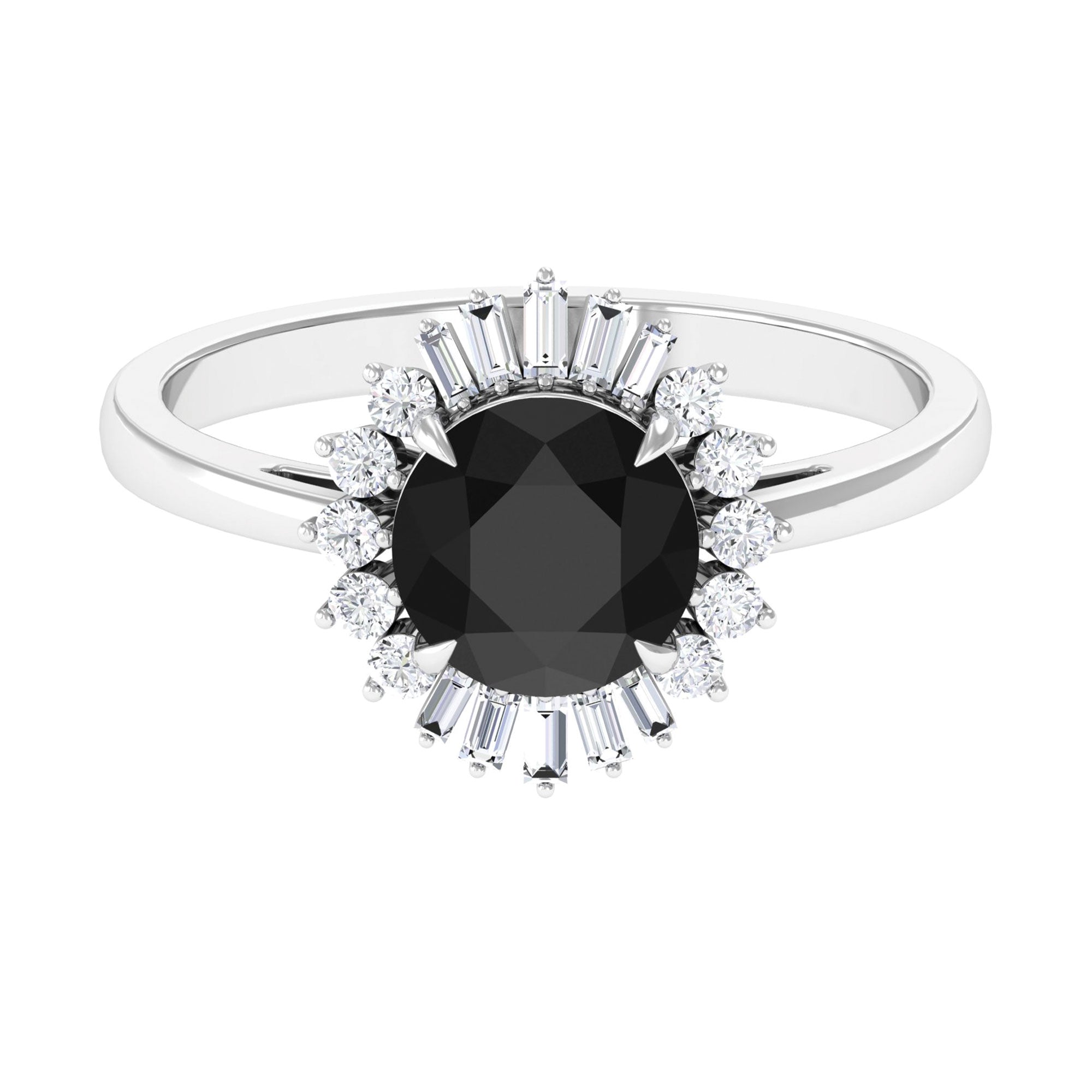 Claw Set Black Onyx Cocktail Engagement Ring with Diamond Halo Black Onyx - ( AAA ) - Quality - Rosec Jewels