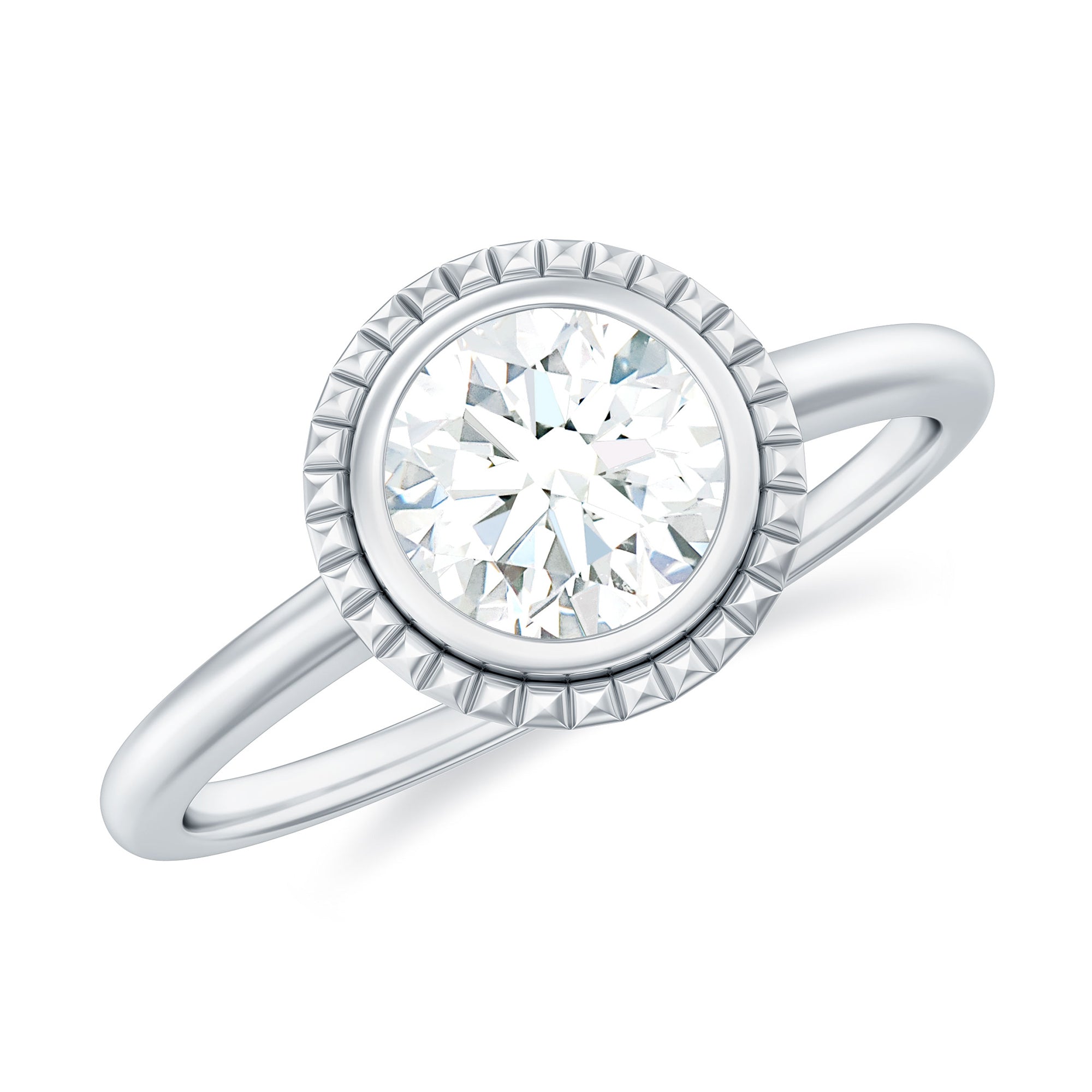 1 CT Round Cut Cubic Zirconia Solitaire Promise Ring in Bezel Setting Zircon - ( AAAA ) - Quality - Rosec Jewels