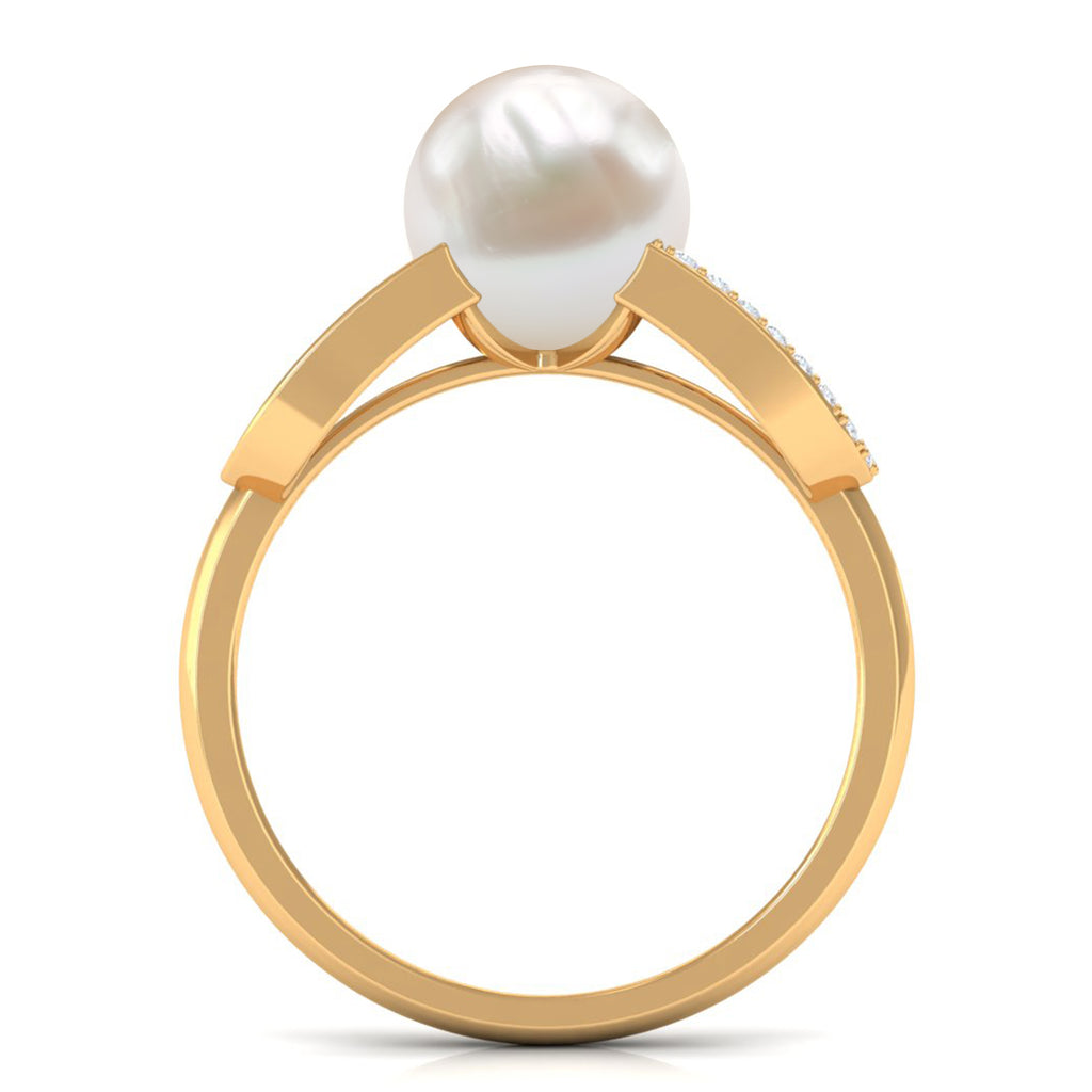 Designer Freshwater Pearl and Diamond Ring in Split Shank Freshwater Pearl - ( AAA ) - Quality - Rosec Jewels