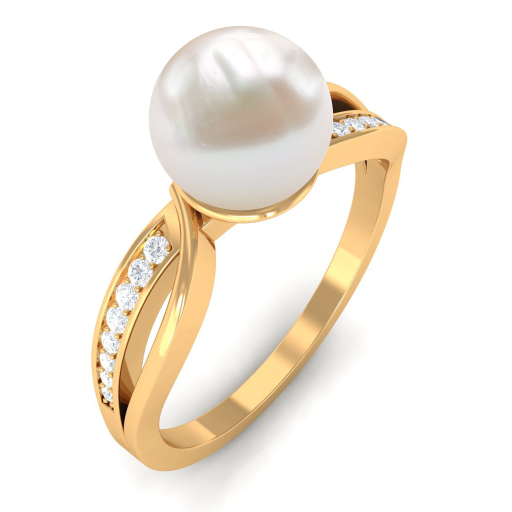 Solitaire Freshwater Pearl and Diamond Infinity Ring Freshwater Pearl - ( AAA ) - Quality - Rosec Jewels