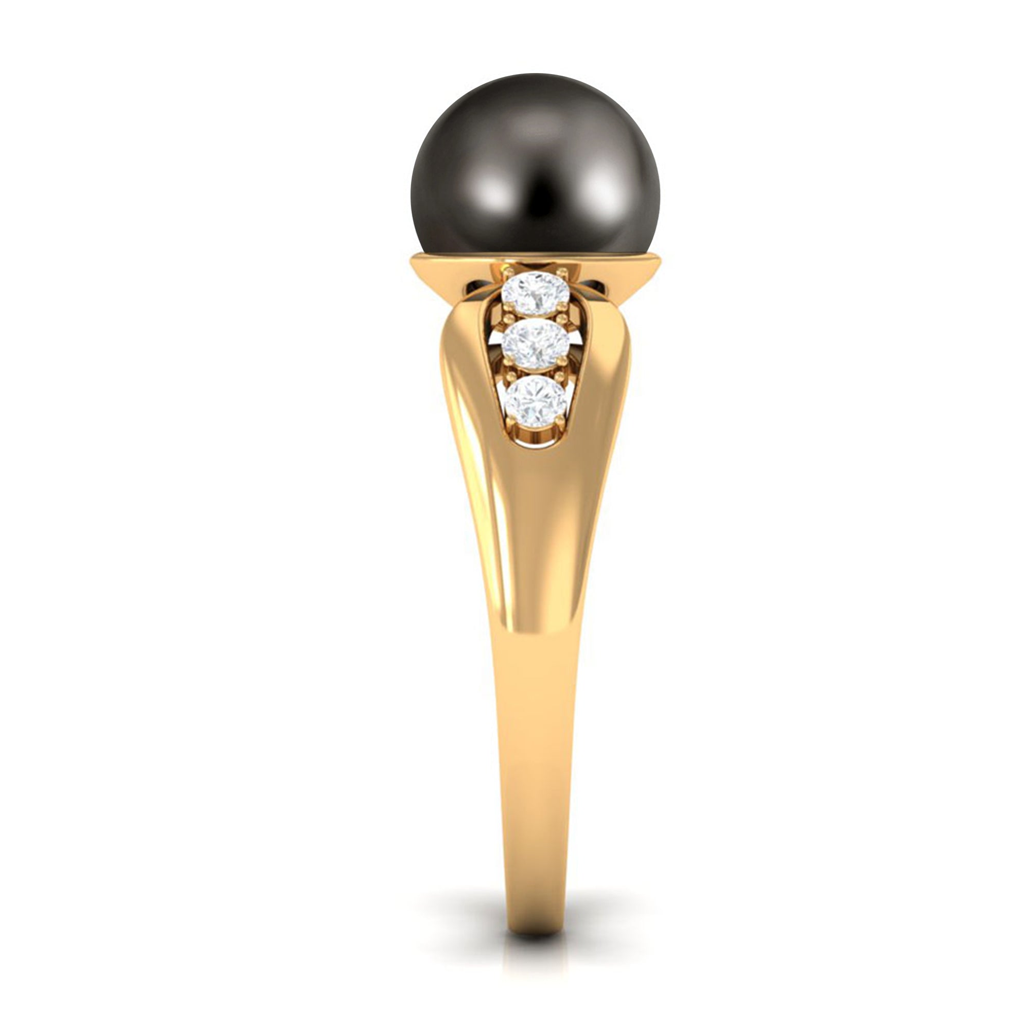 Solitaire Tahitian Pearl Engagement Ring with Diamond Side Stones Tahitian pearl - ( AAA ) - Quality - Rosec Jewels