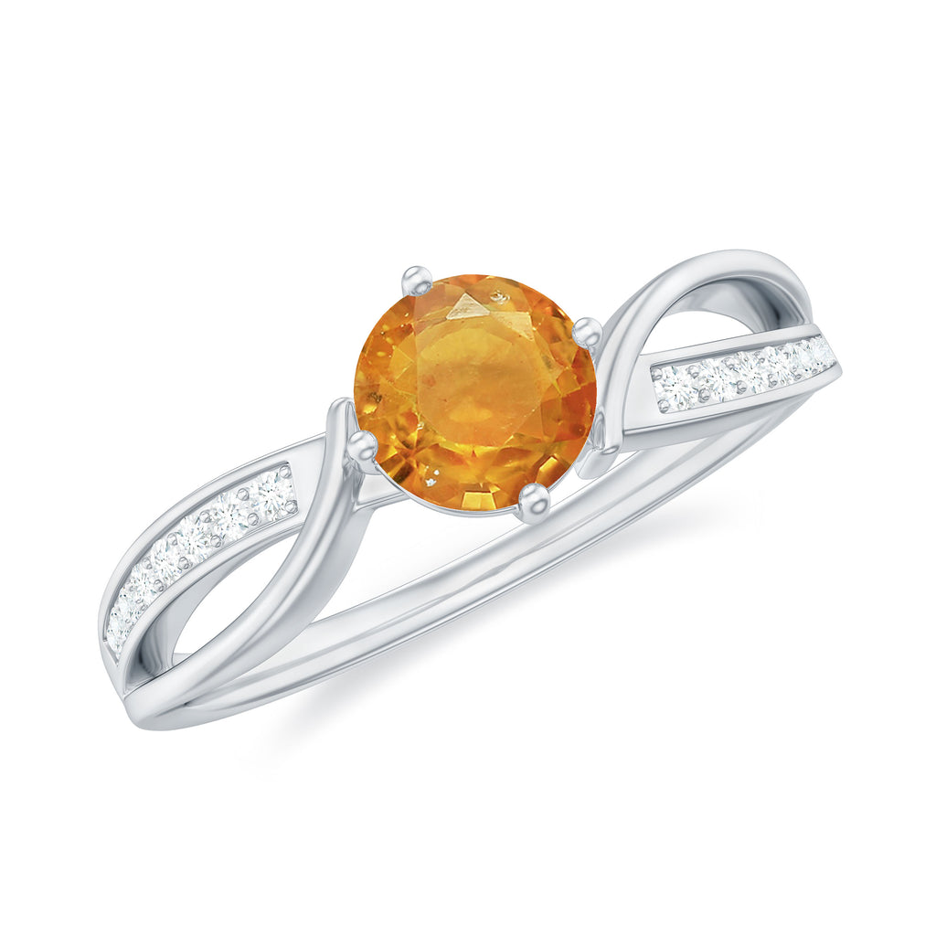 Infinity Shank Round Orange Sapphire Engagement Ring with Diamond Orange Sapphire - ( AAA ) - Quality - Rosec Jewels