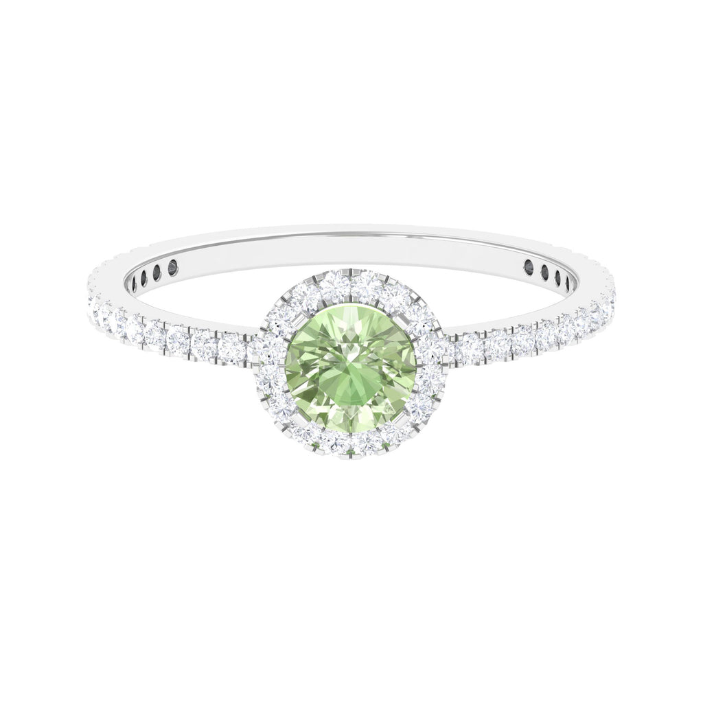 Round Green Sapphire Halo Engagement Ring with Diamond Green Sapphire - ( AAA ) - Quality - Rosec Jewels
