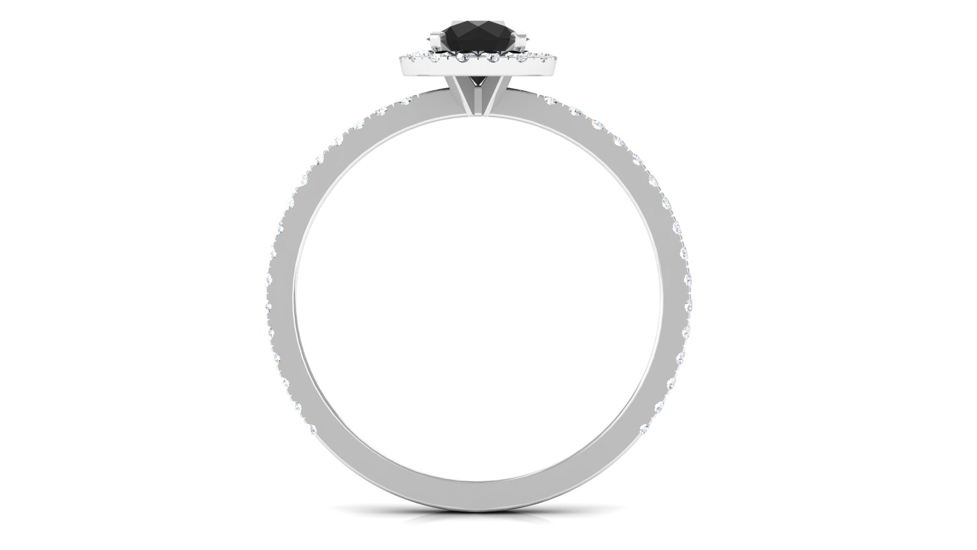 Round Black Spinel Halo Engagement Ring with Diamond Black Spinel - ( AAA ) - Quality - Rosec Jewels