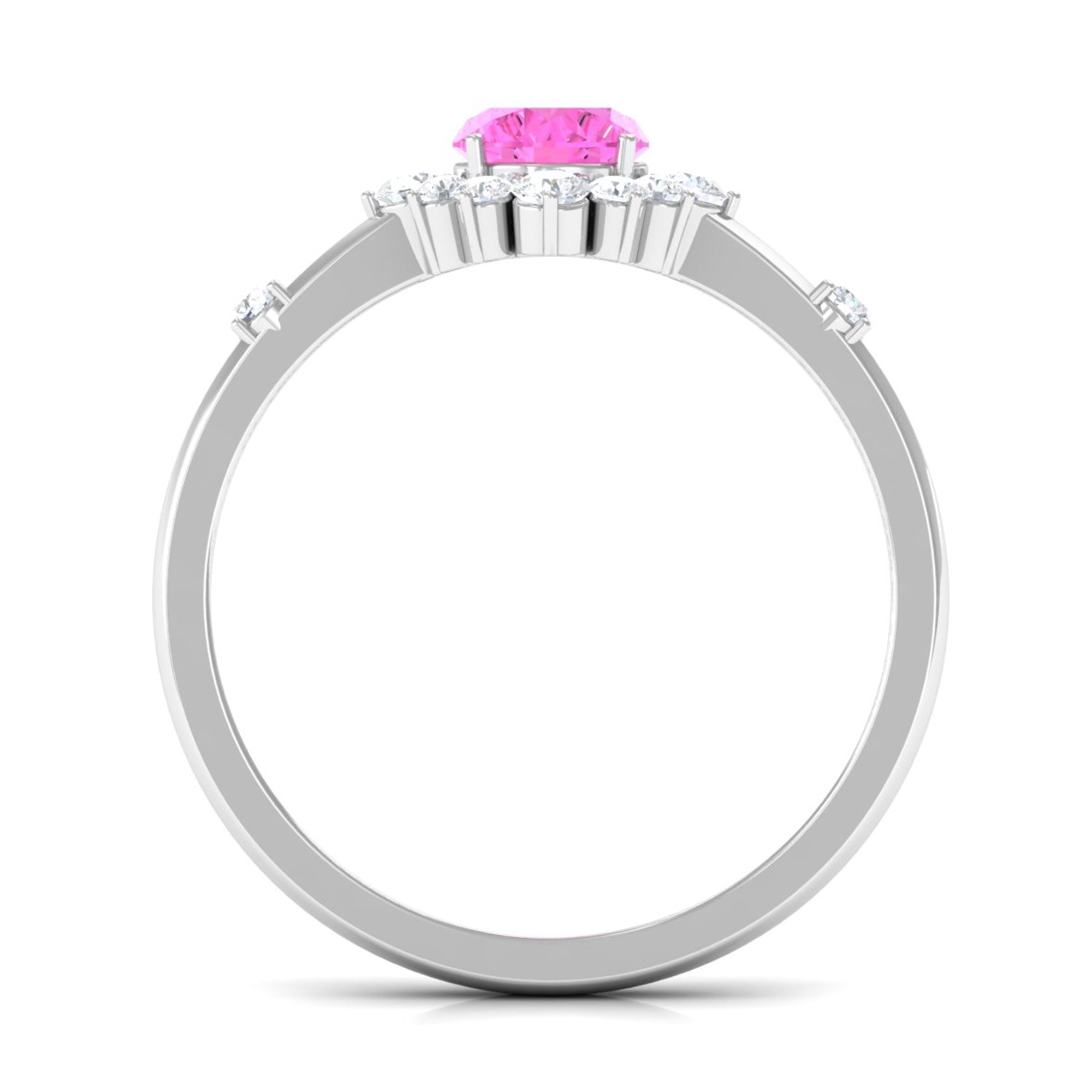 1 CT Round Pink Sapphire and Diamond Halo Engagement Ring Pink Sapphire - ( AAA ) - Quality - Rosec Jewels