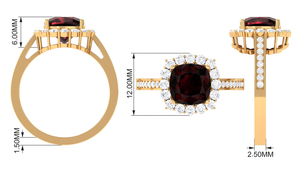 Cushion Cut Garnet Halo Engagement Ring with Diamond Garnet - ( AAA ) - Quality - Rosec Jewels
