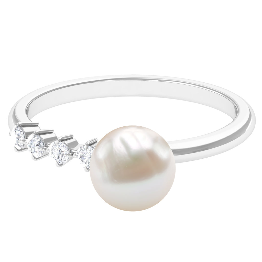 Designer Freshwater Pearl Solitaire Ring with Diamond Freshwater Pearl - ( AAA ) - Quality - Rosec Jewels