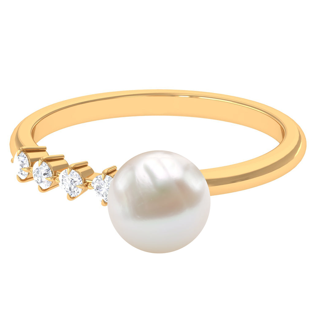 Designer Freshwater Pearl Solitaire Ring with Diamond Freshwater Pearl - ( AAA ) - Quality - Rosec Jewels