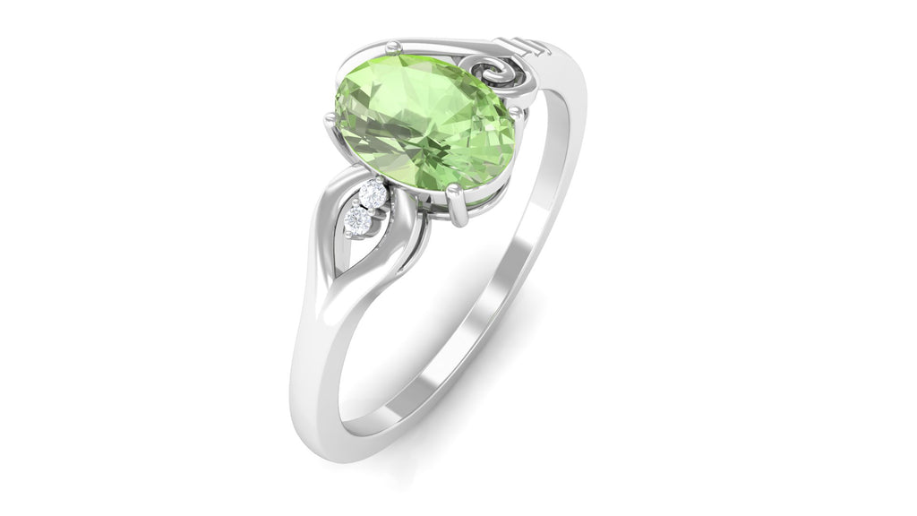 Oval Cut Solitaire Green Sapphire Unique Ring with Diamond Green Sapphire - ( AAA ) - Quality - Rosec Jewels