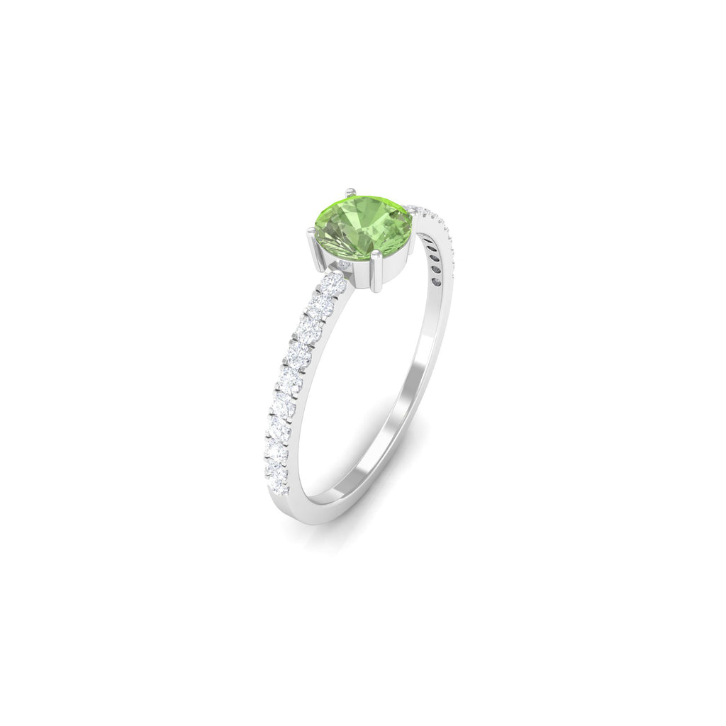 Round Green Sapphire Solitaire Ring with Diamond Side Stones Green Sapphire - ( AAA ) - Quality - Rosec Jewels
