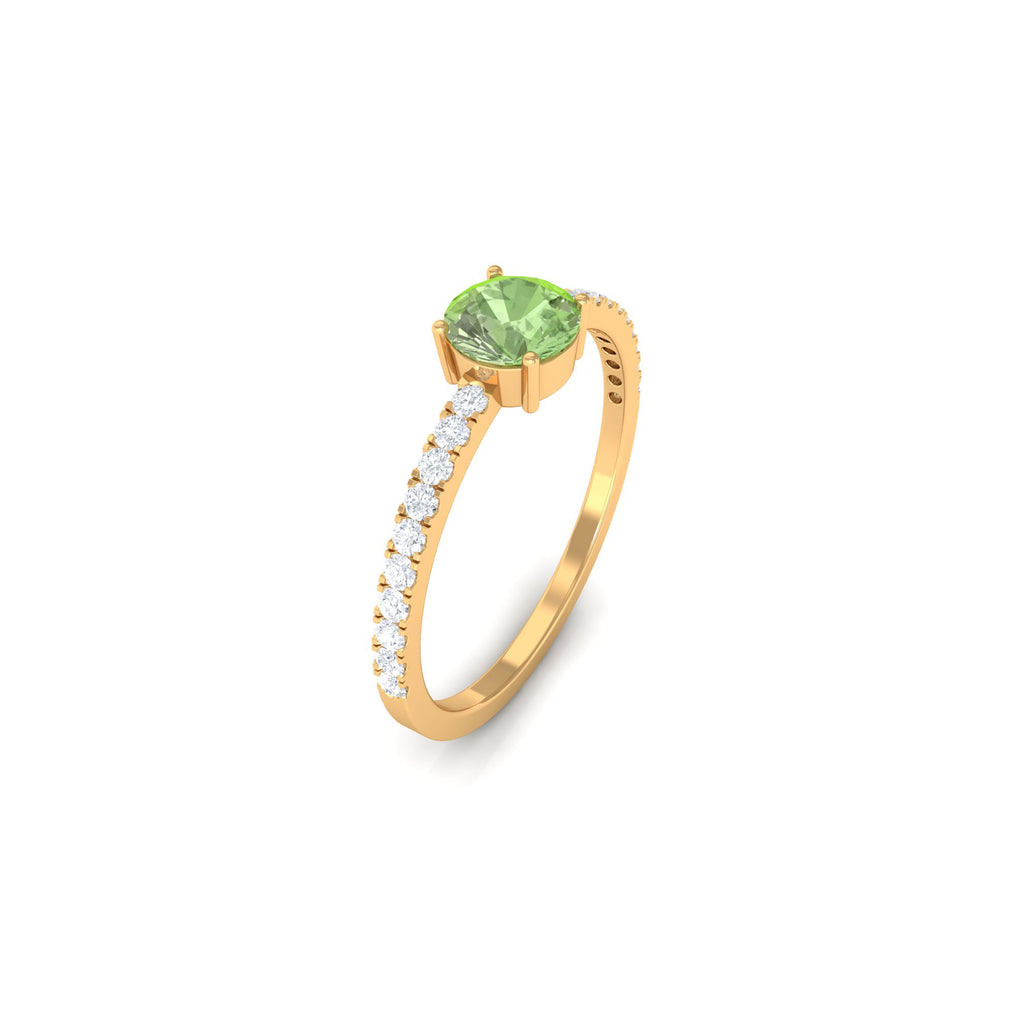 Round Green Sapphire Solitaire Ring with Diamond Side Stones Green Sapphire - ( AAA ) - Quality - Rosec Jewels