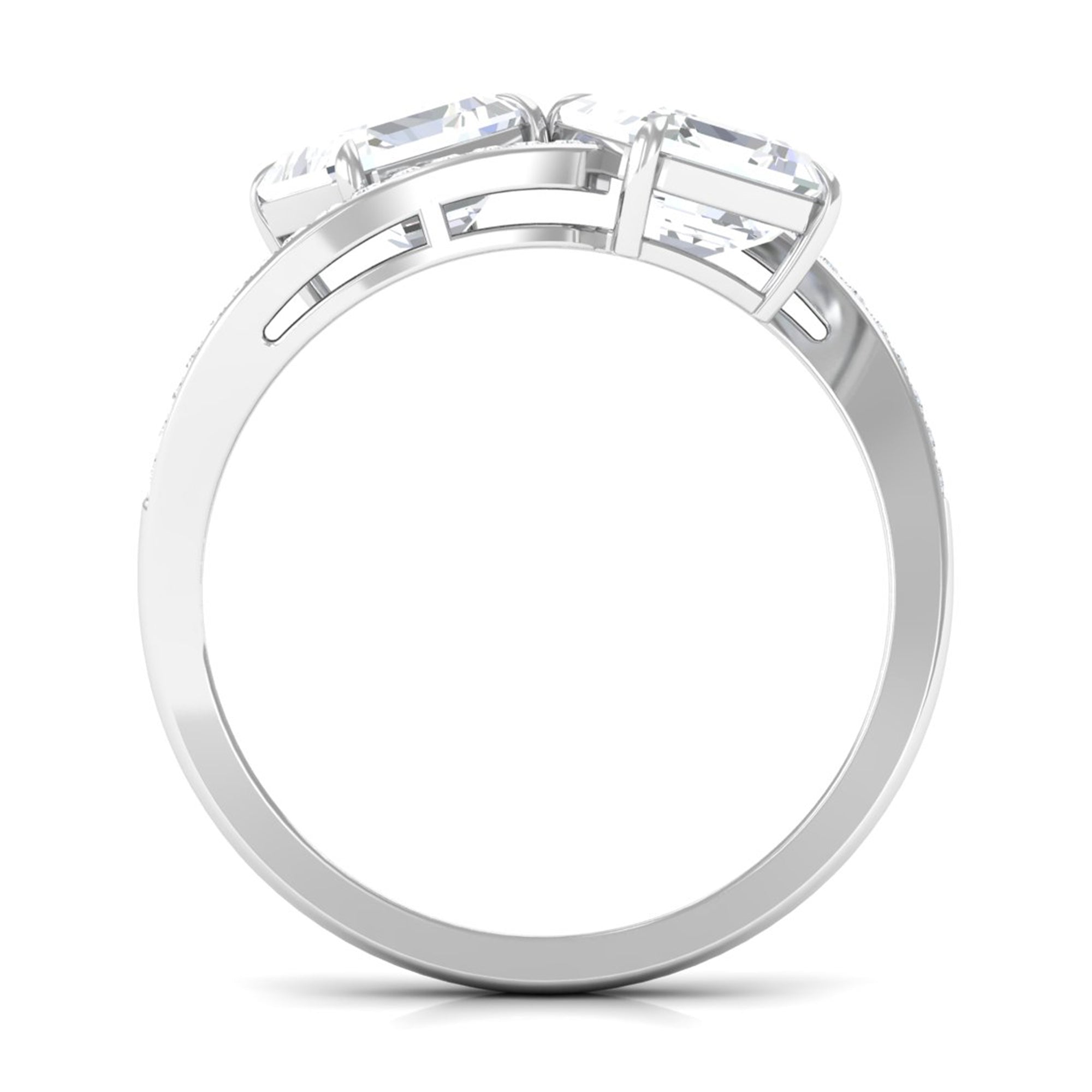 Asscher Cut Cubic Zirconia Two Stone Engagement Ring Zircon - ( AAAA ) - Quality - Rosec Jewels