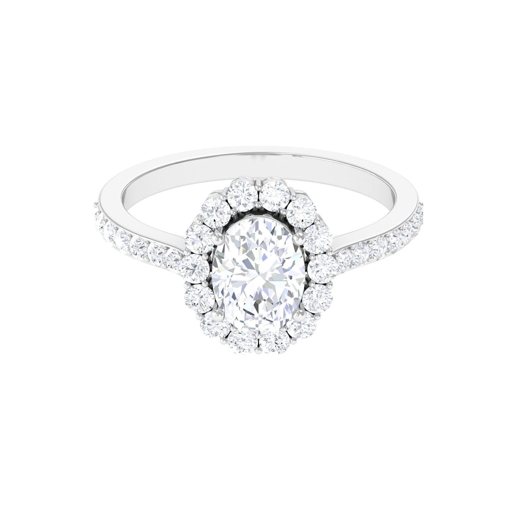 3 CT Oval Simulated Diamond Classic Halo Ring in Gold Zircon - ( AAAA ) - Quality - Rosec Jewels