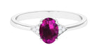 1 CT Oval Rhodolite Solitaire Ring with Diamond Accent Rhodolite - ( AAA ) - Quality - Rosec Jewels