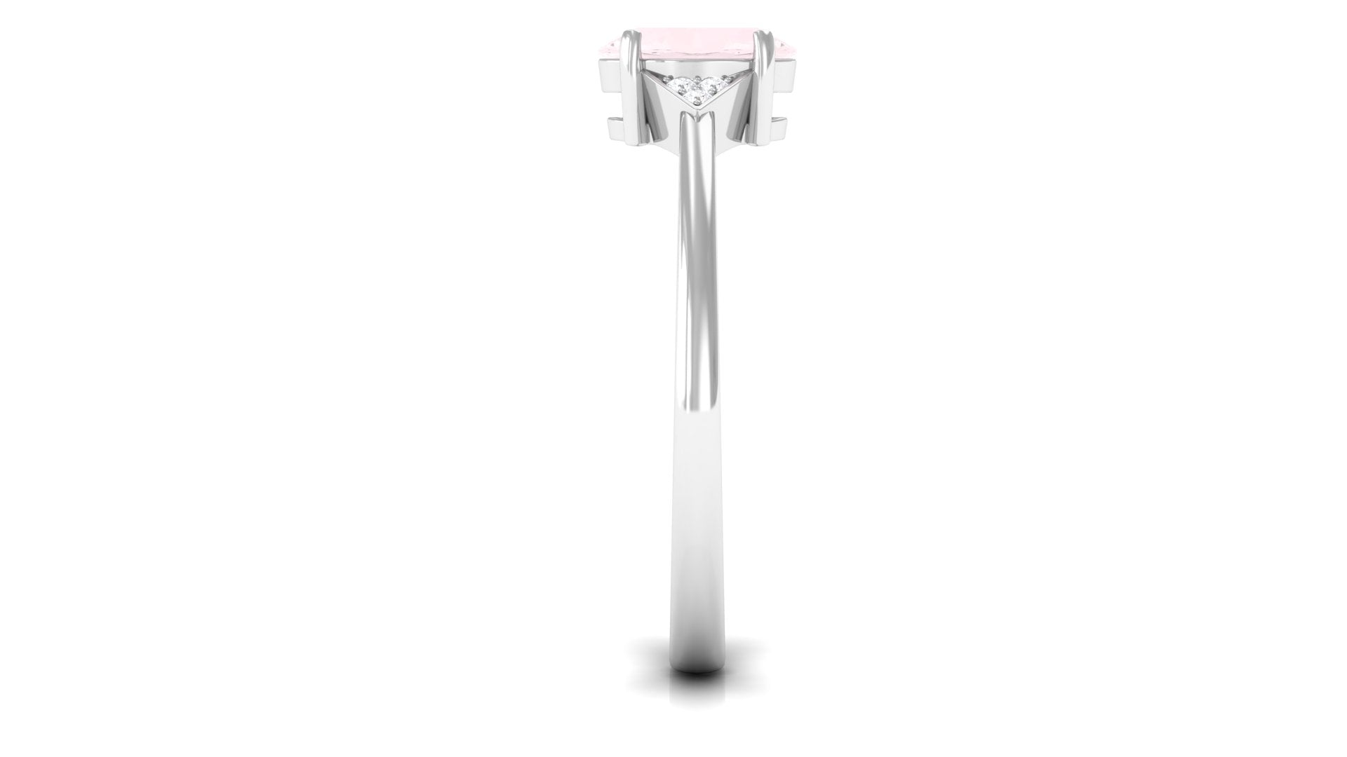 0.75 CT Oval Rose Quartz Solitaire Ring with Diamond Accent Rose Quartz - ( AAA ) - Quality - Rosec Jewels