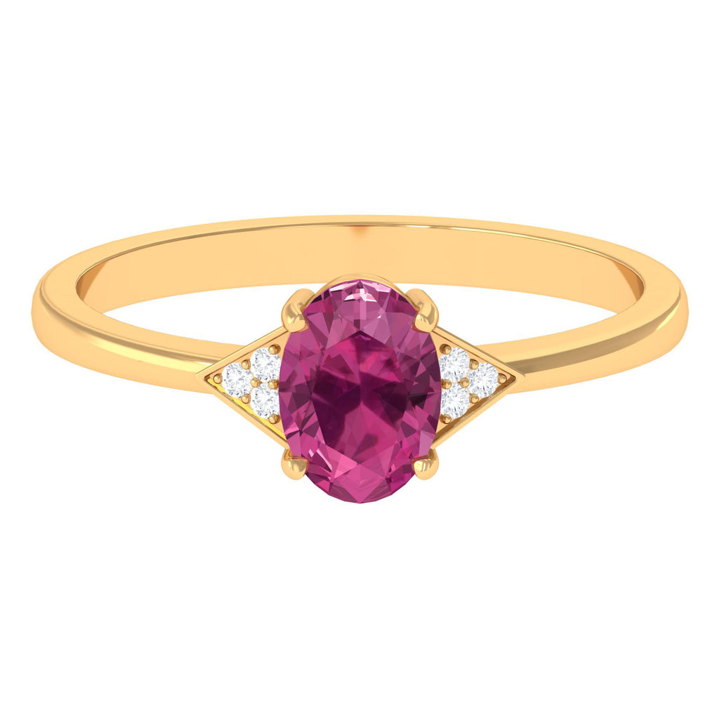 1.25 CT Oval Pink Tourmaline Solitaire Ring with Diamond Accent Pink Tourmaline - ( AAA ) - Quality - Rosec Jewels