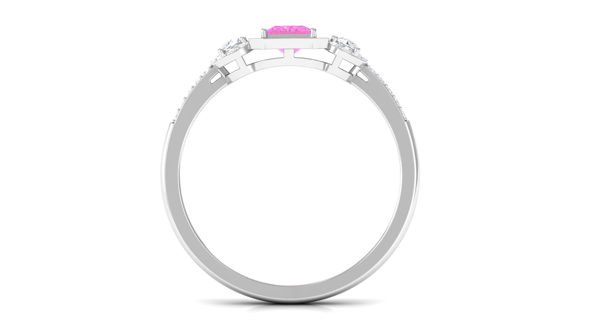 Princess Cut Pink Sapphire Engagement Ring with Diamond Halo Pink Sapphire - ( AAA ) - Quality - Rosec Jewels