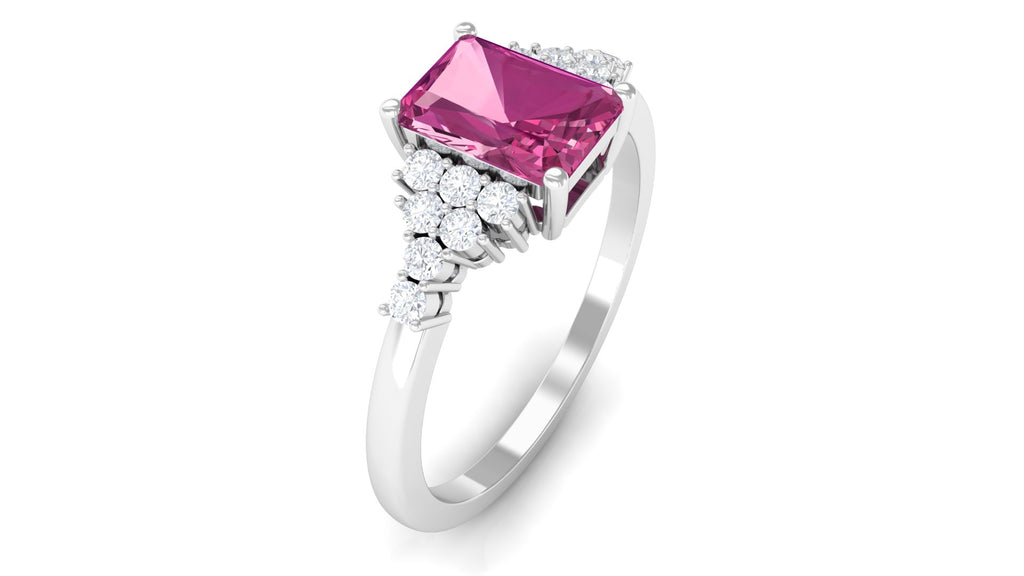 Octagon Cut Pink Tourmaline and Diamond Solitaire Engagement Ring Pink Tourmaline - ( AAA ) - Quality - Rosec Jewels