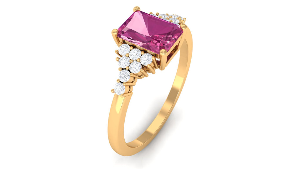 Octagon Cut Pink Tourmaline and Diamond Solitaire Engagement Ring Pink Tourmaline - ( AAA ) - Quality - Rosec Jewels