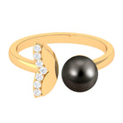 Round Tahitian Pearl Solitaire Cuff Engagement Ring with Diamond Tahitian pearl - ( AAA ) - Quality - Rosec Jewels