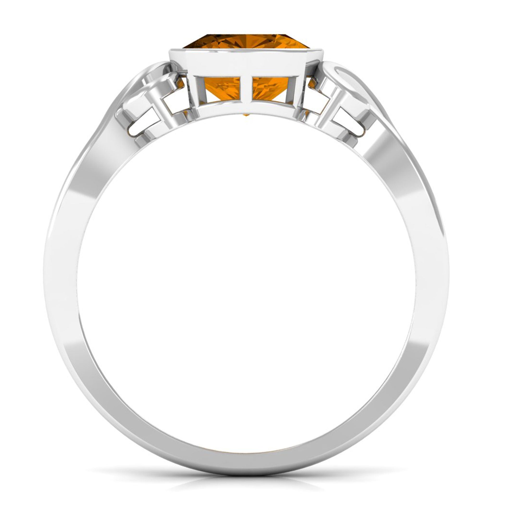 Vintage Style Cushion Citrine Solitaire Ring in Bezel Setting Citrine - ( AAA ) - Quality - Rosec Jewels