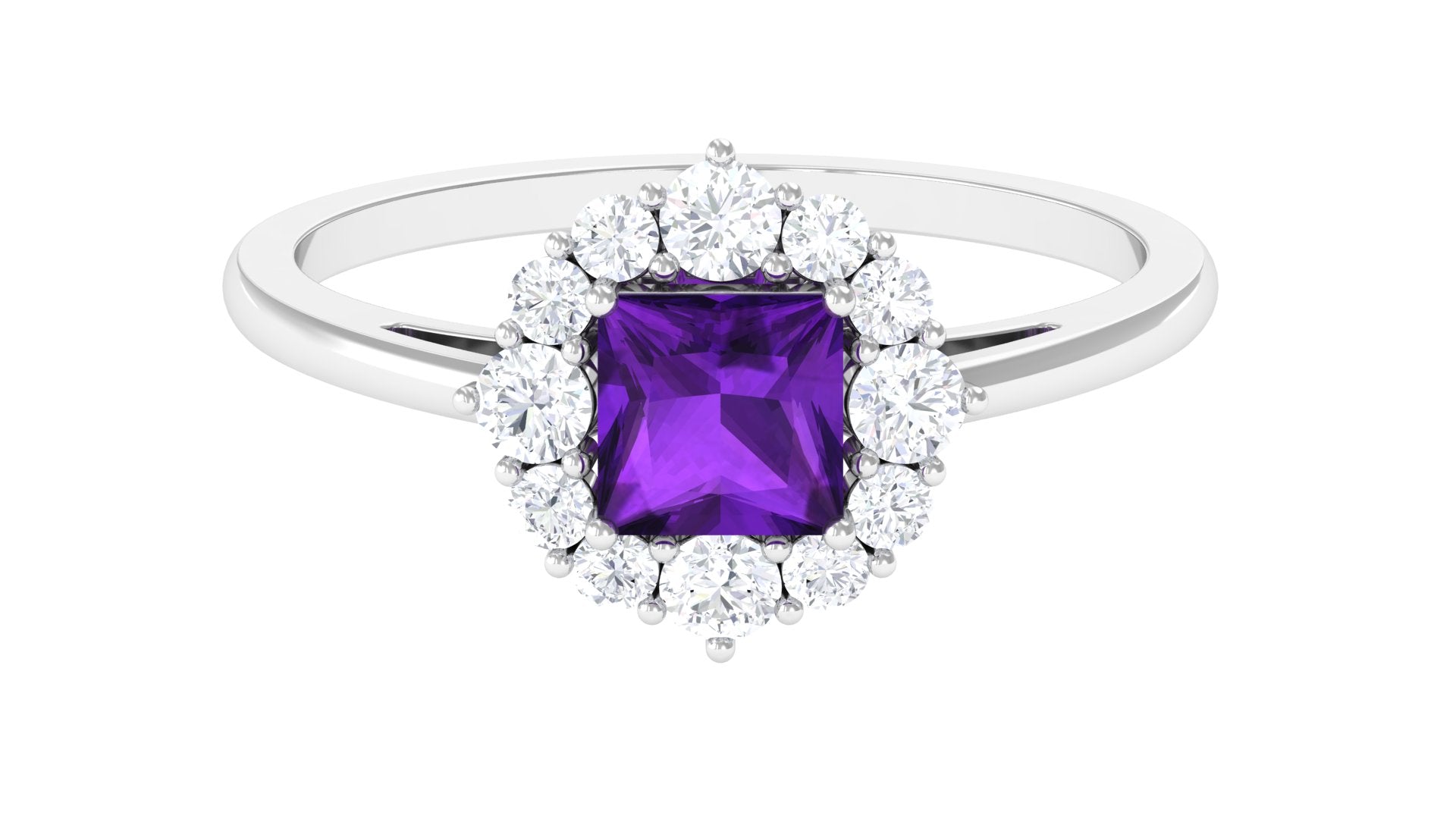 Princess Cut Amethyst and Diamond Halo Engagement Ring Amethyst - ( AAA ) - Quality - Rosec Jewels
