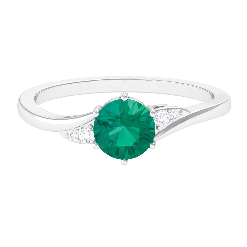 1 CT Round Emerald Solitaire Engagement Ring with Diamond Emerald - ( AAA ) - Quality - Rosec Jewels
